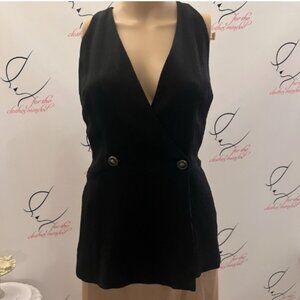NWT NOS Dani Max Vest. Sz 4P. Acetate Rayon Fitted. Black Double Breasted. D
